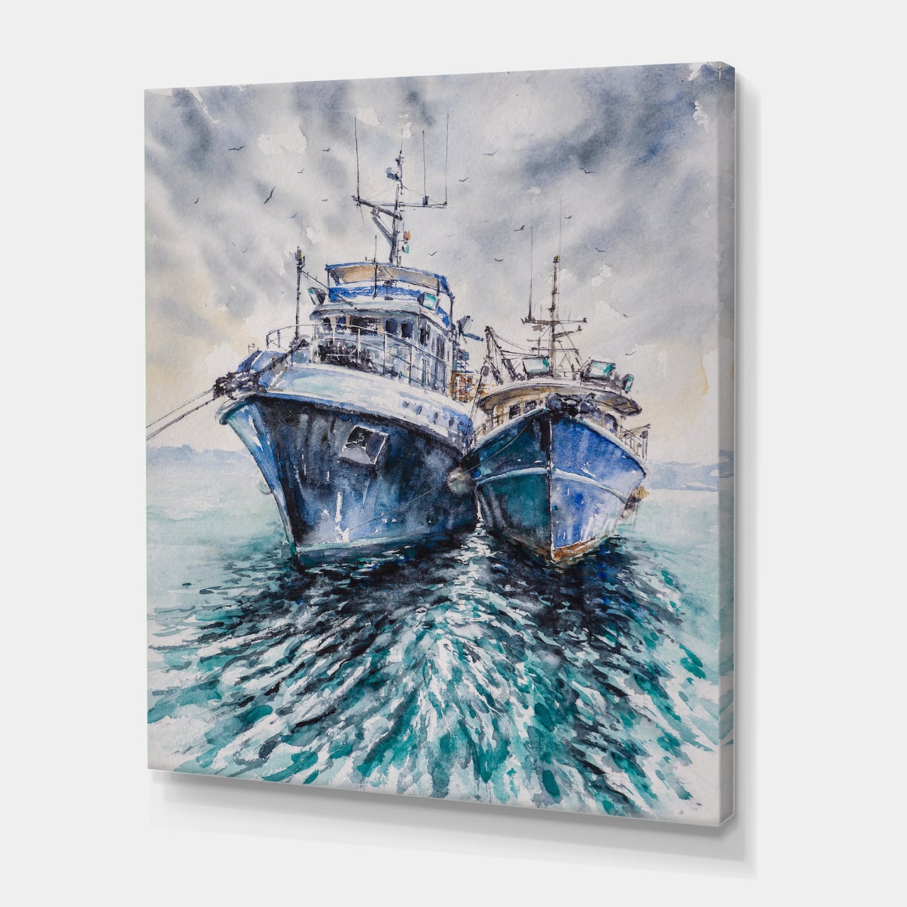 Designart - Two Fishing Boats Before A Storm Anchored - Nautical & Coastal Canvas Wall Art Print